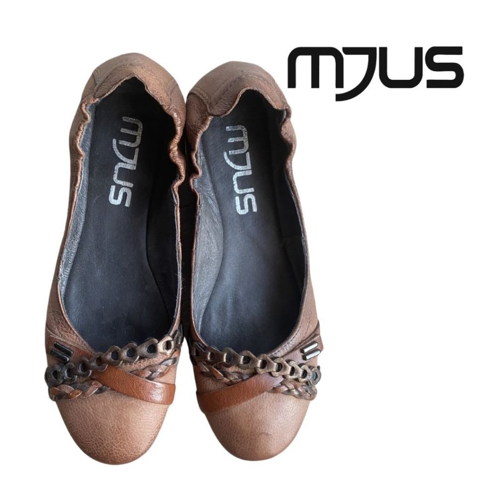 Mjus Ballerina Flat Brown Leather Shoe Size European 38 Rubber Sole